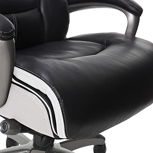 Serta® Lautner Executive Home Office Desk Chair, Ergonomic High-Back with Adjustable Lumbar and Body Pillows, SmartLayers™ and ComfortCoils® Technology, Mesh and Bonded Leather, Black and White Serta