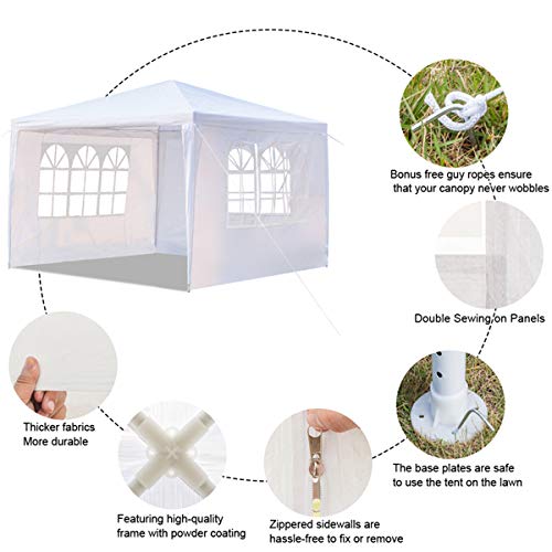 Homnso 10x30 Ft Outdoor Canopy with Sidewalls, Gazebo Shelter with 8 Removable Sidewalls, Canopy Tent for Cater Party, Wedding, Patio, BBQ Events(White) (10'x10'-3 walls) Homnso