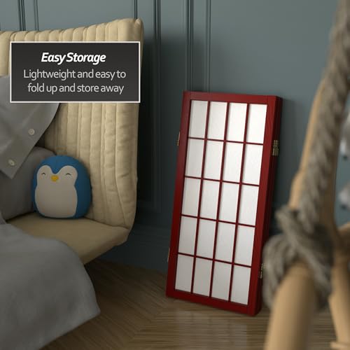 2 ft. Short Desktop Window Pane Shoji Screen - Rosewood - 3 Panels Red Lantern