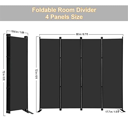MAYOLIAH 4 Panel Room Divider Screen 6Ft Tall Foldable Privacy Dividers Indoor Wall Partition Room Separator Black MAYOLIAH