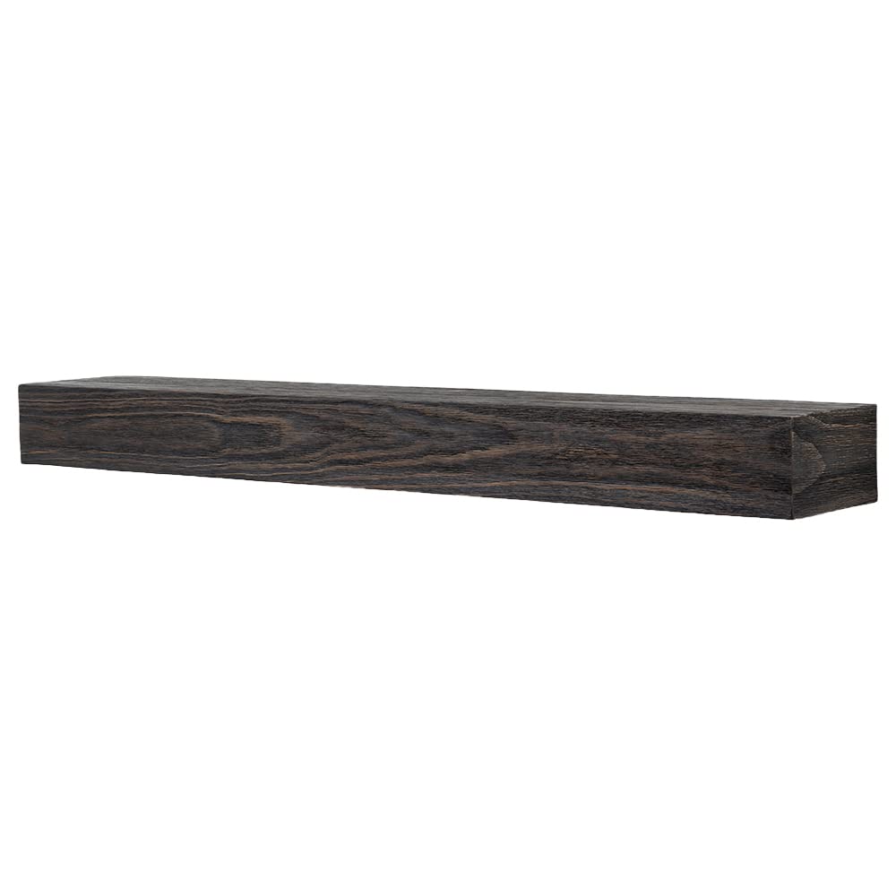Modern Ember Modern Rustic 72 Inch Wood Mantel Shelf in Charcoal Black Stowe, Wall-Mounted Shelf with Dark Hand Brushed Sand Groove Pattern; for Fireplaces, Hearths & Décor Modern Ember