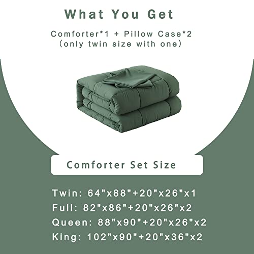 DOWNCOOL Twin Comforter Set -All Season Bedding Comforters Sets with 1 Pillow Case -2 Pieces Bed Set Down Alternative Comforter Set -Sage Green Twin Bedding Sets(64"x88") DOWNCOOL