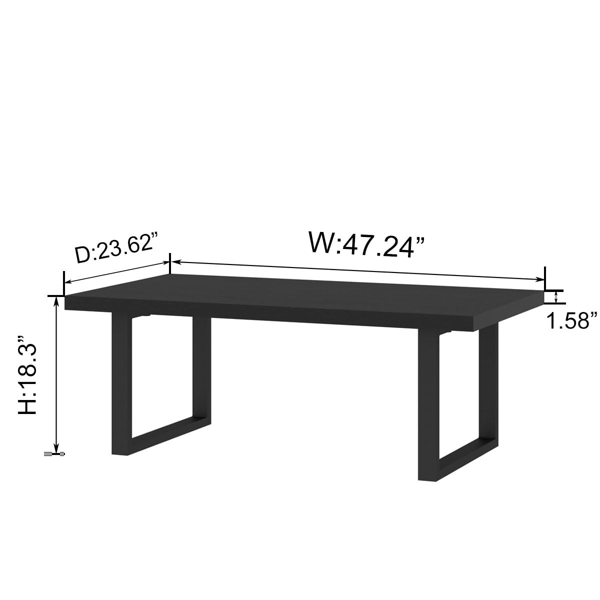 IBF Modern Black Coffee Table, Minimalist Industrial Wooden Center Table, Simple Farmhouse Rectangle Living Room Table, Wood and Metal Cocktail Coffee Table for Home Bedroom Office, Black Oak, 47 Inch IBF