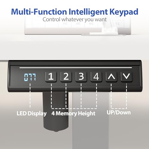YESHOMY Height Adjustable Electric Standing Desk, 46 x 24 Inches Memory Home Office Sit Stand up Desk with Phone Holder and USB Charging Port, White YESHOMY