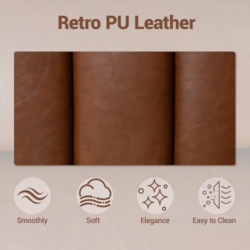 WENTUM Leather Office Chair with Wheels,Ergonomic Swivel Rolling Task Chair,Padded Seat and Armrests,Adjustable Height Home Desk Chair,Executive Computer Chair, Gold Base Makeup Vanity Chair,Brown WENTUM