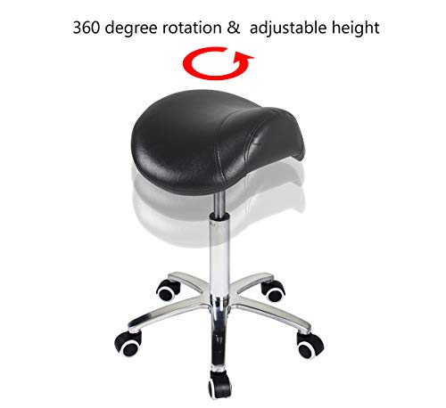 Antlu Saddle Stool Rolling Chair for Medical Massage Salon Kitchen Spa Drafting,Adjustable Hydraulic Stool with Wheels (Without Backrest, Black) Antlu