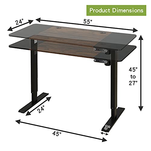 Radlove Electric Height Adjustable Standing Desk, 55 x 24 Inches Sit Stand up Workstation, Splice Board Memory Computer Table Ergonomic (Black Frame Radlove