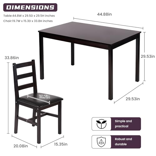 Pazidom Small Dining Table Set for 4, Wooden Kitchen & Dining Room Sets 5 Piece Kitchen Table Set, Square Table and Chair Breakfast Table Set for Restaurant Home Kitchen Living Room, Dark Brown Pazidom