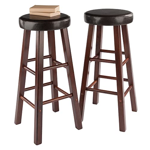 Winsome Wood Maria Cushion Seat Bar Stools, 2-Pc Set, Espresso & Walnut, 30.71" Winsome