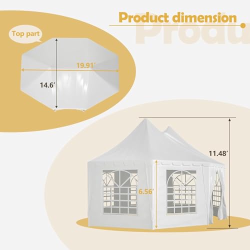 20x15 FT Heavy Duty Party Tent, Waterproof White Wedding Tent with 1 Door & 7 Windows, UV Protection Outdoor Event Canopy Gazebo for Parties, Picnics, Commercial Use dafrigic