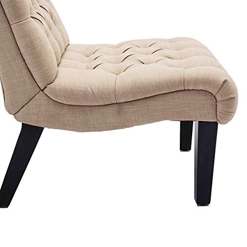 Alunaune Living Room Chairs Set of 2 Modern Accent Chair, Upholstered Tufted Armless Bedroom Chairs Lounge Sofa Backrest Fabric Recliner Chair Wood Legs-Khaki Alunaune