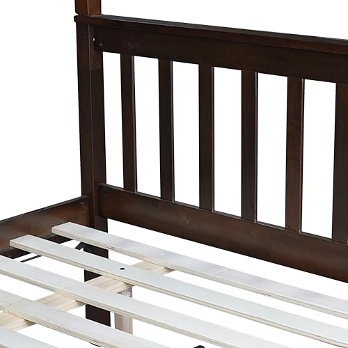 PVWIIK Twin Over Full Bunk Bed with Trundle & Ladder & Safety Guardrail,Convertible to 2 Separated Bed for Kids Adults Teens Bedroom Dormitory,Solid Wood Bunk Bed,Easy Assembly, Espresso PVWIIK