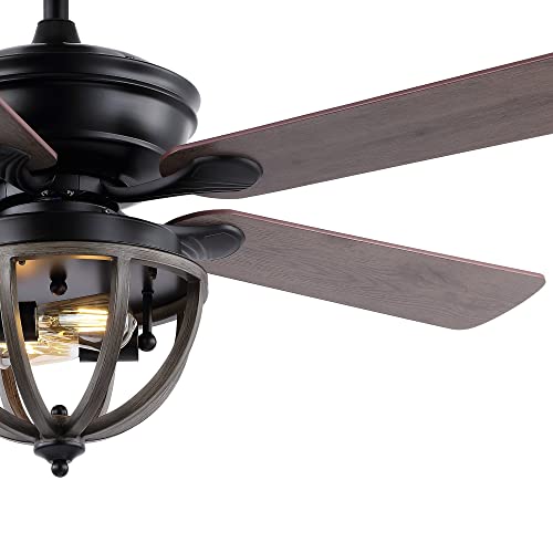 JONATHAN Y JYL9613A Jasper Farmhouse Industrial Iron Dome Shade LED Ceiling Fan with Remote, for Bedroom, Living Room, Dining Room 52" 2 Light, Black JONATHAN Y
