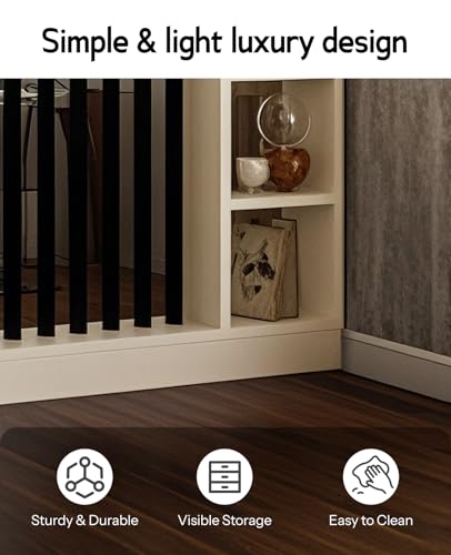 Wall Room Divider, Storage Cabinet Storage Display with Shelves, Modern Freestanding Wood Room Divider Screen, Wall Privacy Screens for Home Decorative (Beige+Black,39.5" L x 9.5" W x 79.5" H) Kavie