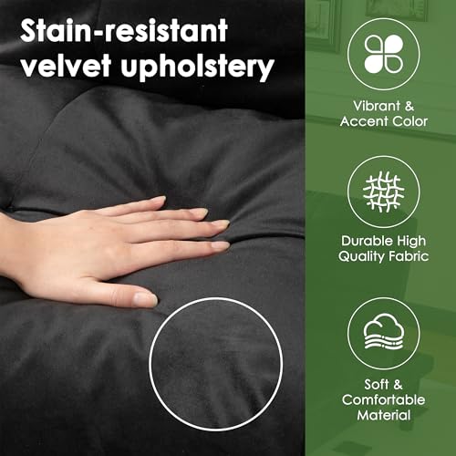 Vongrasig Futon Sofa Bed Velvet Futon Couch with Adjustable Backrest, Small Convertible Folding Sleeper Sofa Bed, Modern Loveseat for Living Room, Bedroom and Small Space, Black Vongrasig