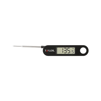 Taylor 1476 Instant Read Digital Meat Food Grill BBQ Cooking Kitchen Thermometer, Tailgating and Grilling Compact Folding Probe, Black