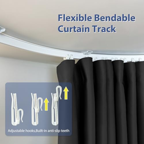 cbsroro Room Divider Curtains Ceiling Mounted Track Sets Extra Wide Blackout Curtain Flexible Tracks for Bedroom Privacy Partition Separator, 1 Panel Black Drape and White Rail, W8.3 x H7ft cbsroro