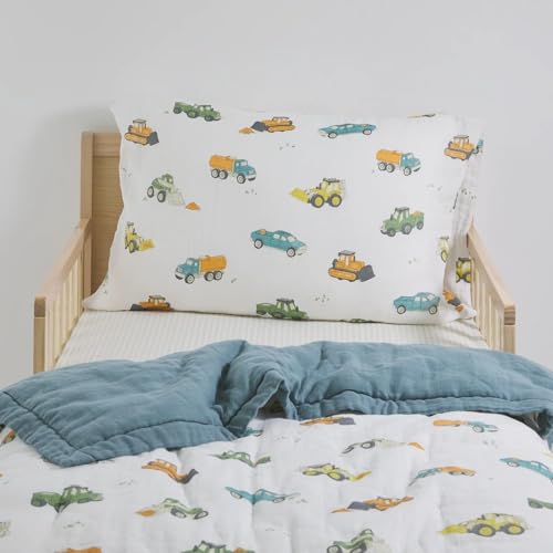 Little Unicorn Toddler Bedding 3-Piece Set | Includes Comforter, Crib Sheet & Pillowcase | Soft & Breathable Muslin Fabric | for Convertible Cribs & Toddler Beds (Work Trucks) Little Unicorn
