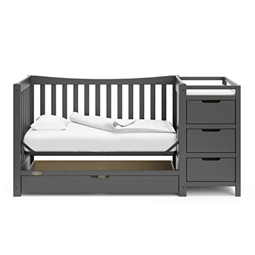 Graco Remi 4-in-1 Convertible Crib & Changer with Drawer (Gray) – GREENGUARD Gold Certified, Crib and Changing -Table Combo, Includes Changing Pad, Converts to Toddler Bed, Daybed and Full-Size Bed Graco
