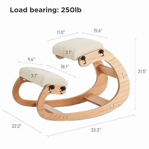 MoomJiee Ergonomic Kneeling Chair,Adjustable Rocking Knee Chair for Home Office,Wooden Office Chair for Back Pain Relief, Beige MoomJiee