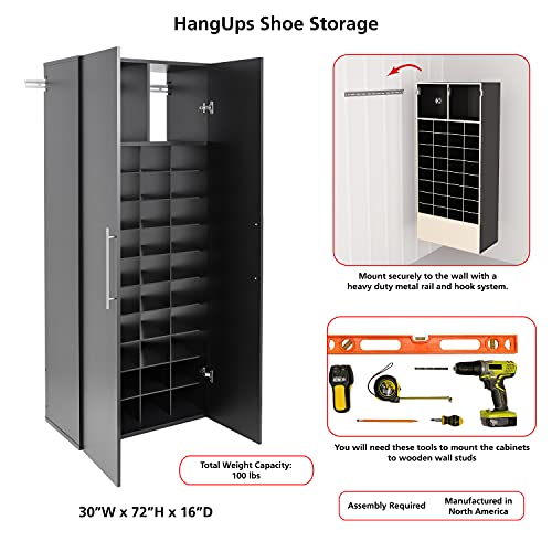 Prepac HangUps 30" Shoe Storage Cabinet, Cabinet Wall Mount, Wall Cabinet Storage for Shoes with 40 Cubbies, Ideal for Utility Room, Garage and Bedroom, 30" W x 72" H x 16" D, White Prepac