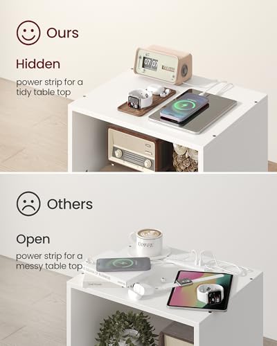 Yzosvki Record Player Stand, 3-Tier Side End Table with Charging Station, Turntable Stand Up to 160 Albums, Vinyl Storage Cabinet Dispaly Shelf for Living Room, Classic White Yzosvki