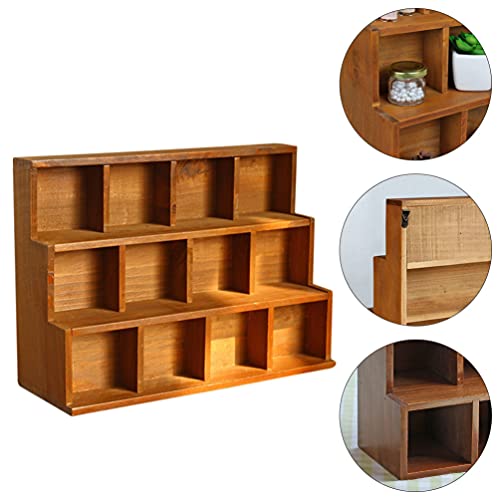 Book Display Stand Wooden Shadow Box Display Shelf: Wall Mounted Rustic Display Rack Multi Layer Stand for Action Figure Mini Figurine Vendors Zerodeko