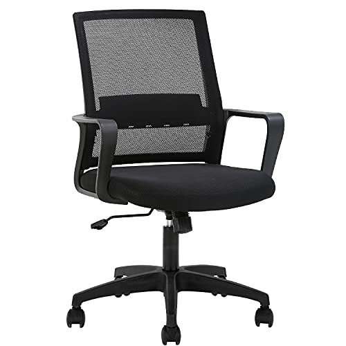 FDW Office Chair Ergonomic Desk Chair Mid-Back Mesh Computer Chair Lumbar Support Comfortable Executive Adjustable Rolling Swivel Task Chair with Armrests,Black FDW