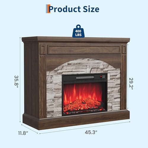 IDEALHOUSE Fireplace TV Stand for 65 Inch TVs, Farmhouse Tall Wood Entertainment Center with Electric Fireplace & Mantel, Adjustable 3D Flame, Remote Control, Walnut Finish for Living Room, Walnut IDEALHOUSE