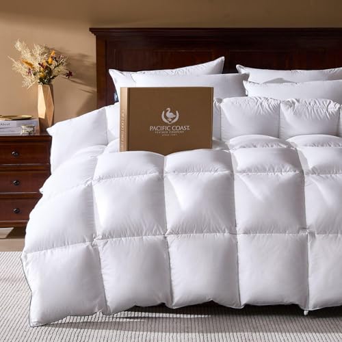 Pacific Coast Goose Feather Down Comforters Twin Size, 100% Cotton Extra Fluffy White Duvet Insert, Soft, Breathable, All Season Hotel Luxury Bedding Comforters, 8 Corner & Center Loops (68"x90") Pacific Coast
