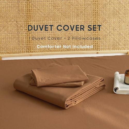 Wake In Cloud - Cotton Duvet Cover Set, Queen Size, Caramel Terracotta, 100% Washed Cotton, Linen Like Textured, Breathable Percale Durable Comfy Farmhouse Neutral Bedding Set, 3 Pieces Wake In Cloud