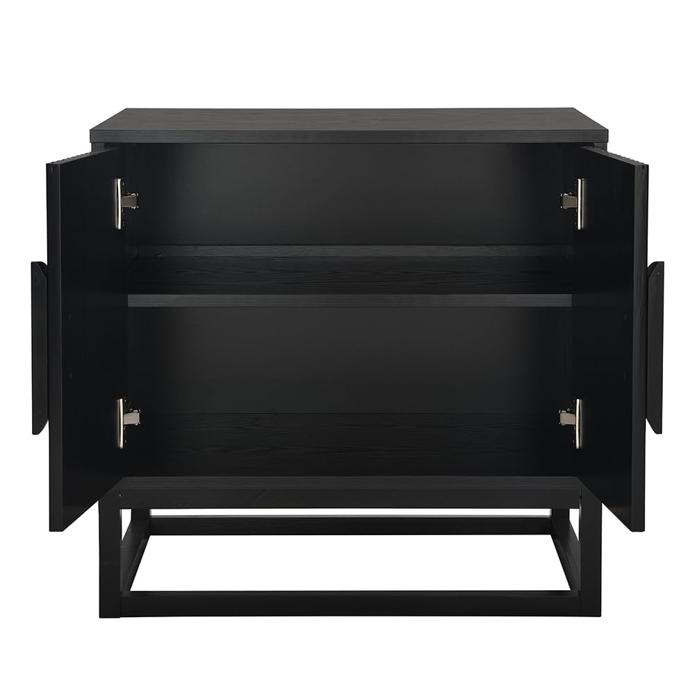 conifferism Modern Black Night Stand 24" Wide with Solid Wood Doors, Bedroom Nightstand 24" Tall Bedside Tables, Mid Century Vintage Fluted Sofa End Side Table Living Room conifferism