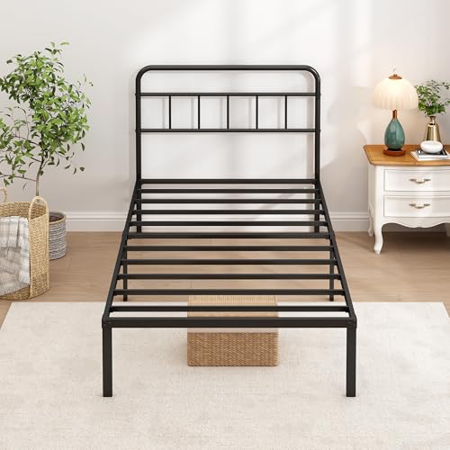 Ziguxiao Twin Bed Frame with Classic Headboard,Strong Metal Slats Support,Under Bed Storage Space,No Box Spring Needed,Easy to Assemble,Black Ziguxiao