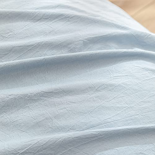 BESTOUCH Duvet Cover Set 100% Washed Cotton Linen Feel Super Soft Comfortable Chic Lightweight 3 PCs Home Bedding Set Solid Cornflower Blue Full/Double BESTOUCH