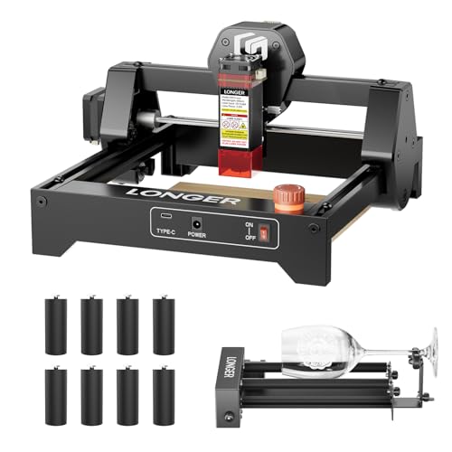 LONGER RAY5 Mini 3.5W Laser Engraver with Rotary Roller Kit, 12000mm/min High-Speed Cutter for Wood, Metal, Acrylic, Leather, DIY CNC, 130x140mm Engraving Area, WiFi, Emergency Stop Safety Longer