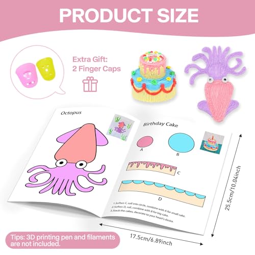 3D Pen Printing Drawing Book, Reusable Colorful Thick Paper Template with A Temperature Resistant Transparent Board, 40 Original Patterns Painting Graffiti Copy Book for Kids DIY Gift SONGTIY