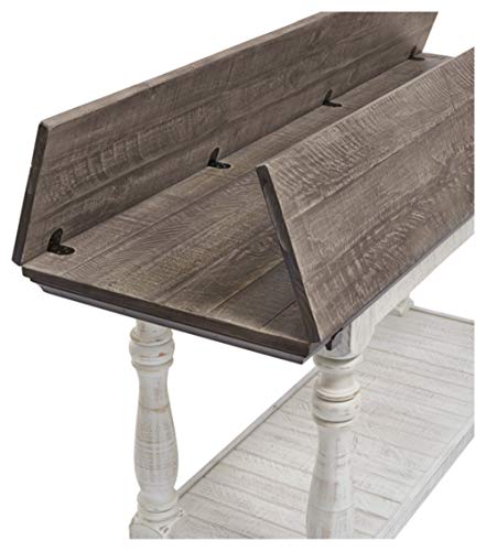 Signature Design by Ashley Havalance Farmhouse Sofa Table, Flip Top Design for Additional Dining Space and Fixed Lower Shelf, Gray & White with Weathered Finish Signature Design by Ashley