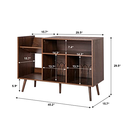 RARZOE Large Record Player Stand, Mid Century Concord Turntable Stand Table Holds Up to 350 Albums, Vinyl Record Storage Cabinet with Wood Legs for Living Room Bedroom Office, Walnut Brown RARZOE