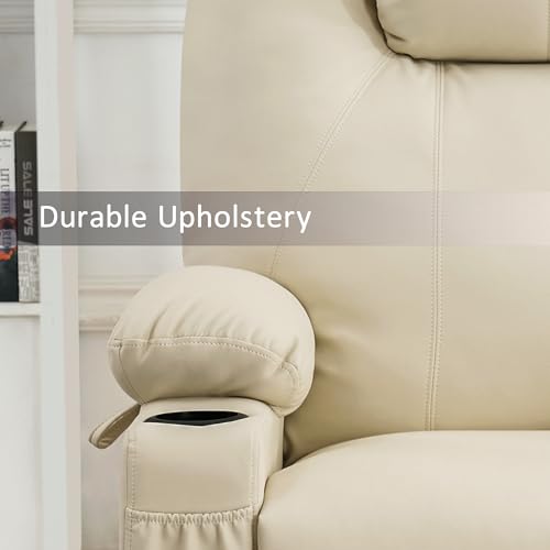 MCombo Large Power Lift Recliner Chair with Massage and Heat for Tall Elderly People, 3 Positions, Cup Holders, and USB Ports, Faux Leather 7516 (Large, Cream White) MCombo