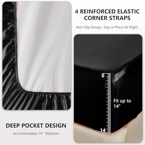 CozyLux Satin Sheets Full Size Sheets - 4 Piece Silky Full Size Bed Sheets, Luxury Black Full Bed Set with Smooth and Soft Microfiber, Includes 1 Fitted Sheet, 1 Flat Sheet and 2 Pillowcases CozyLux