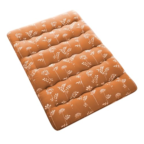 STMHOM Thick Japanese Floor Mattress for Guest & Camping, Foldable Futon Floor Mattress, Roll Up Tatami Mat Sleeping Pad, Portable Floor Lounger Bed for Dormitory & Travel, Wave-Flowers Brick Red STMHOM