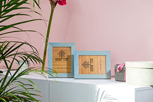 Rustic Wooden Picture Frame 4x6 Inch - Set of 2-100% Natural Farmhouse Distressed Wood with Real Glass - Made for Wall Hanging and Tabletop Display - Blue Turquoise Wood Side Company