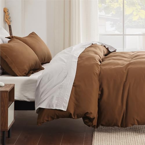 Bedsure Duvet Cover Queen Size - Soft Double Brushed Bedding Set for Kids & Adults, Zipper Closure, 3 Pieces, Includes 1 Duvet Cover (90"x90") & 2 Pillow Shams, NO Comforter, Brown