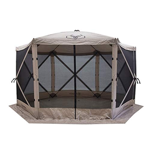 Gazelle Tents G6 8 Person 12 by 12 Pop Up 6 Sided Portable Hub Outdoor Gazebo Screen Canopy Tent with Large Main Door and Screens, Desert Sand Gazelle