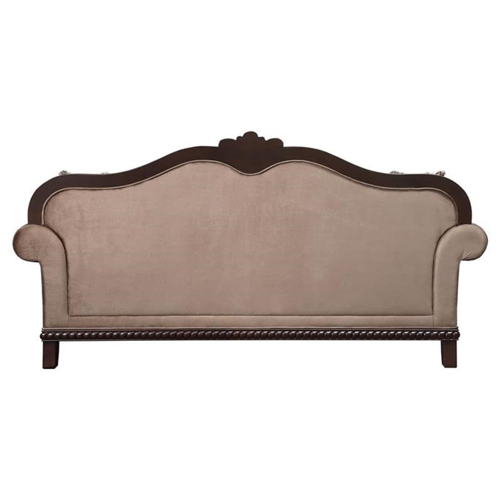 Acme Chateau De Ville Fabric Tufted Sofa with 5 Pillows in Espresso Acme