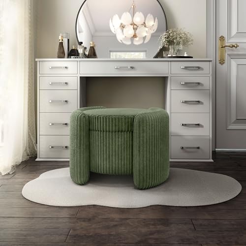 Furniture of America Lennox Modern Chenille 25-inch Round Storage Ottoman with Reversible Flip Top, Upholstered Footstool for Living Room, Bedroom, Entryway, Green Furniture of America