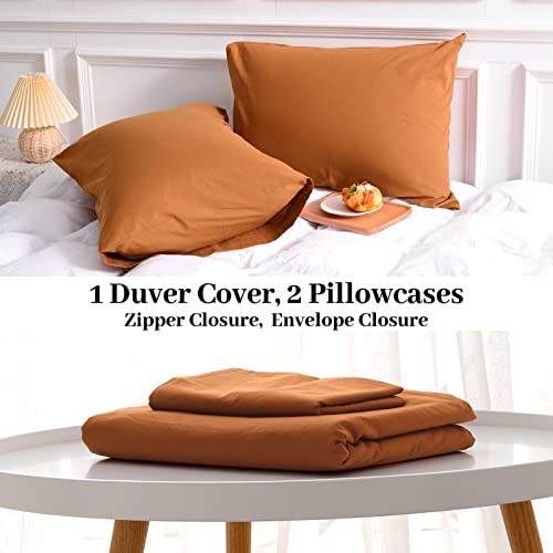 NEXHOME PRO Terracotta Burnt Orange Duvet Cover Set Queen Size Linen Textured Organic Natural 100% Washed Cotton Duvet Cover Caramel 3 Pieces Bedding Set with Zipper Closure Soft (No Comforter) NEXHOME PRO