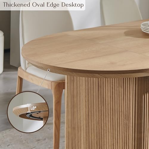 T4TREAM 63" Fluted Oval Dining Table for 4-6, Mid-Century Modern Kitchen Table with Thickened Edge & Strip Pedestal Base, Wood Luxury Table for Dining Room/Kitchen/Home Office,Natural Oak(Table Only) T4TREAM