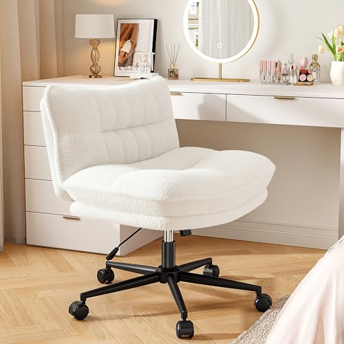 DurayLoly Criss Cross Chair with Wheels, 7" Extra Thick Ergonomic Cross Legged Office Chair, Height Adjustable Swivel Design for Home Office, Study & Vanity,White DurayLoly