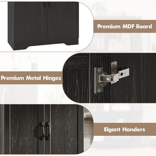 GAOMON Adjustable Shelf Storage Cabinet 60" Tall Black, 2-Door Pantry with Shelves for Kitchen Organization, Bathroom Storage, Living Room GAOMON